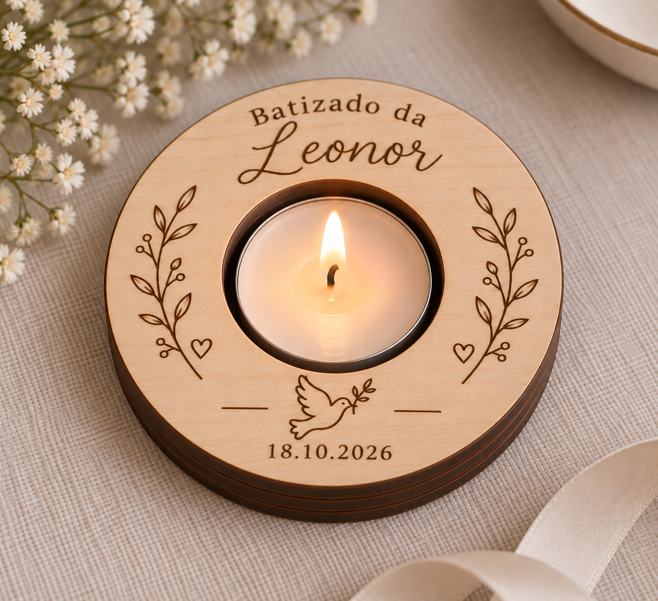 Suporte de vela personalizado para batizado