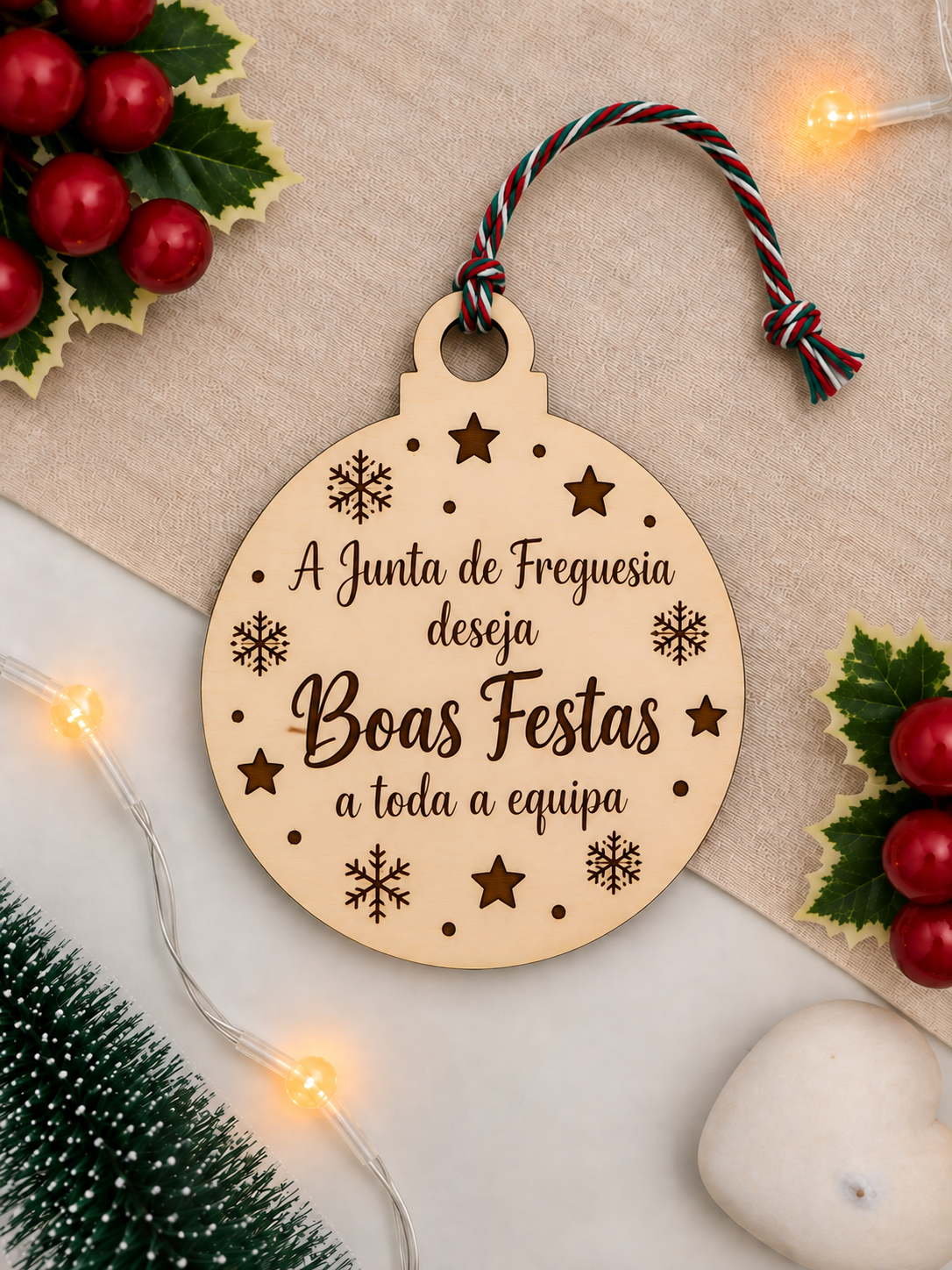 Enfeite de Natal com mensagem personalizada
