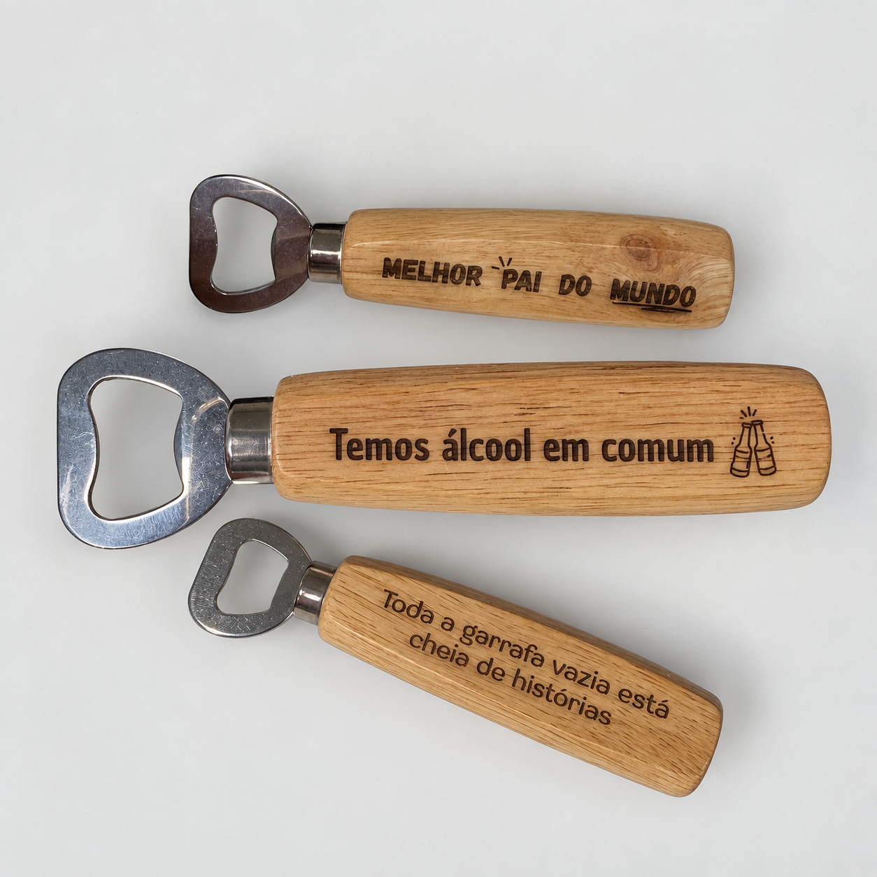 Abre-cápsulas personalizado em madeira